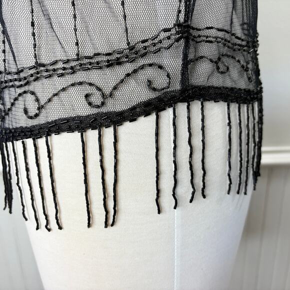 Beaded Fringe Mesh Cardigan Sheer Boho Whimsigoth Goth Witchy Party Cocktail - Picture 6 of 14